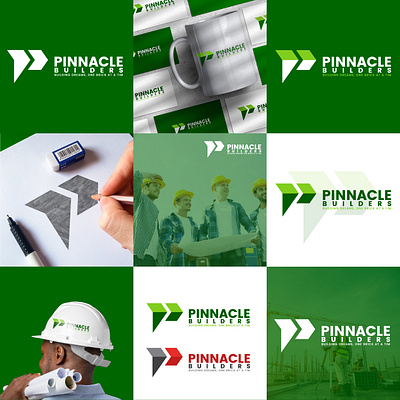 Pinnacle Builders Logo , P Logo, Construction Logo. atik mansur best logo brand identity branding builders logo business card construction logo graphic design graphic designer logo logo design logofolio motion graphics p logo design