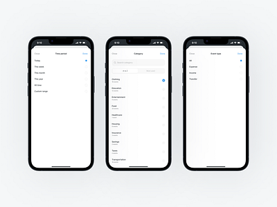 Filtering event database view · Search · Blink app check design filter interaction interface ios iphone light minimal mobile mockup modal navigation product search sort toggle ui ux