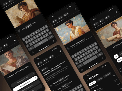 Learning Latin with Generative AI • LLMs & Latent Diffusion ai app design creative dark design edtech education inspiration ios latin learning minimal mobile mobile app mobile design tech technology ui uiux ux