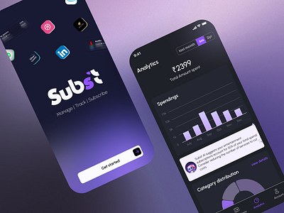 Subs't - Subscription management app analytics dark theme money spending subscription mangement subscriptions