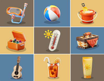 SUMMER 3D ASSETS 3d beach blender icon illustration ocean render sea summer vecation