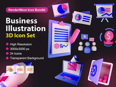 Business Illustration 3D Icon Set 3d 3d icon 3d illustration blender branding design graphic design illustration render ui