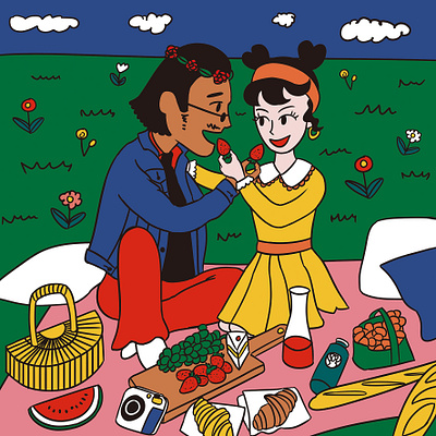 Picnic Illustration artwork character date drawing eating fun graphic design illustration korean picnic