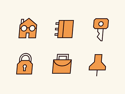 Set of Icons - Estate Agent badge branding design estate agent graphic design housing agent icon icon bag icon diary icon house icon key icon lock icon pin icon set icons illustration immobilier logo typography vector