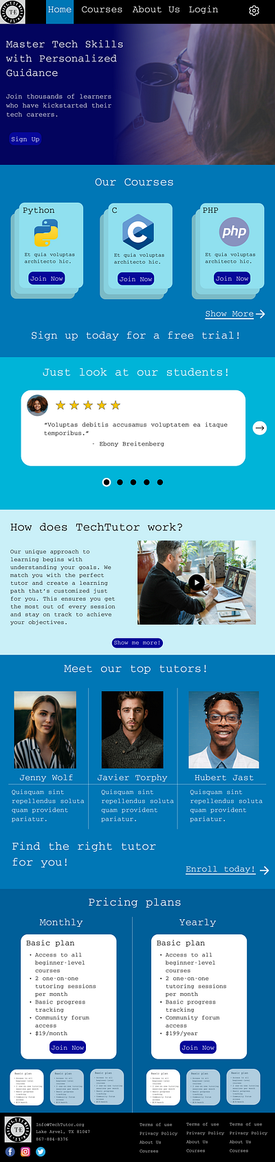 Landing page for personalized tech tutor platform landing page ui ux web design