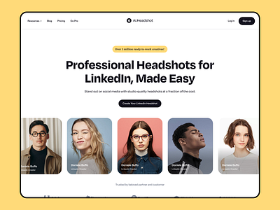 Ai headshot generater web header design figma landing page landing page design saas sass design ui ui design uiux ux ux design web design web header