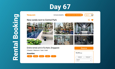 Day #067 Prompt: Hotel or Vacation Rental Booking #DailyUI #UI ui