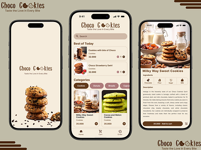 Choco Cookies | Menu Ordering App Mobile bakery brown cookies design graphic design interface logo menu menu order mobile order ordering app ui