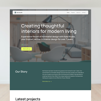 Web design exploration for interior design company minimal ui web design