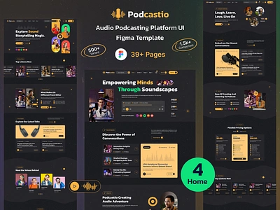 Podcastio - Audio Podcasting Platform UI Figma Template 3d branding digital media entertainment graphic design internet radio logo ui