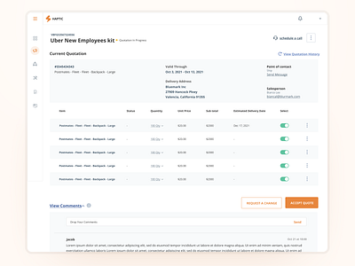 Quotation Page billing dashboard finance invoice logistic panel quotation quote saas saas ui ui uiux ux