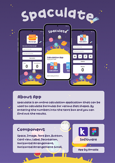 Spaculate - Android App branding calcualte calculate app design graphic design illust illustration logo math app poster poster illustration purple app space ui ui app ux vector vector planet