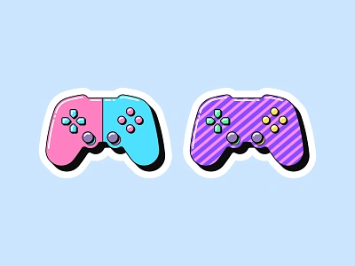 Gamepad stickers art cartoon console controller gadget game gamepad gamer gaming icon.retro illustration joystick play player pop retro station sticker videogame wireless