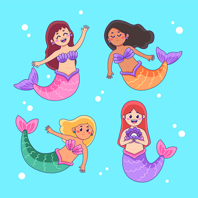 Mermaids beautiful beauty branding cartoon character colorful cute design girl graphic design illustration kawaii mermaid pretty ui vector women