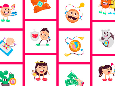 Raksha Bandhan Stickers cartoon character colorful comic culture cute design emoji festival flat design happy india indian mascot rakhi rakhi design raksha bandhan smiley sticker pack vector