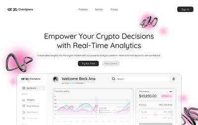 Crypto Analytics Landing Page analyse analytics chart charts crypto cryptoanalytics cryptocurrency cryptodashboard currency dashboard design exchange landing landingpage transaction ui ux web website