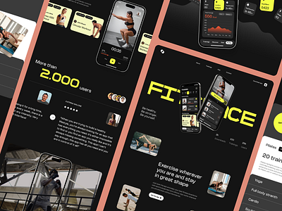 Mobile App Landing Page app landing page beautiful black website cool design fitness web fitness website mobile app website modern web web design website design
