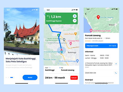 City Navigation UI Mobile App app design bukittinggi city explorer city navigation app destination guide digital map interactive design local exploration location finder location search map interface mobile app mobile interface mobile navigation responsive design route guidance travel app travel map ui design user experience