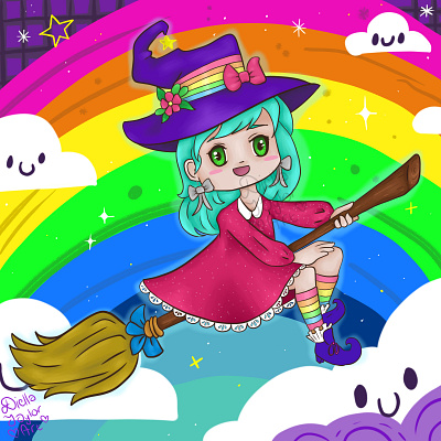 Rainbow Witch digital art digital illustration