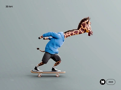 Giraffe Skating 3D Animation 3d 3d animation 3d giraffe art blender blender 3d cartoon character design design illustration loop loop animation mascot motion graphics render skater skater giraffe skating