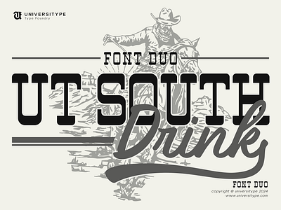 UT South Drink Font Duo: Elegant Script & Bold Slab - Versatile branding design display font font duo font pairing fonts graphic design hand lettering handwriting illustration logo modern font retro retro font sans serif script serif type design typography