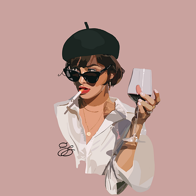 Illustration "Attitude, wine and woman" 2023 attitude digital art digital drawing digital illustration drawing illustration wine woman