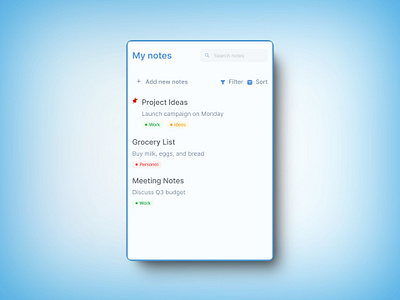 Challenge - 065 - Notes Widget daily ui challenge dailyui notes ui design widget