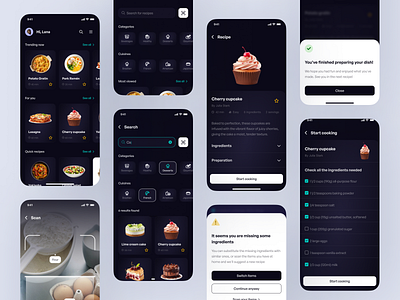 cookify app darktheme design dribbble food menu plates recipes restaurant scan steps ui ux