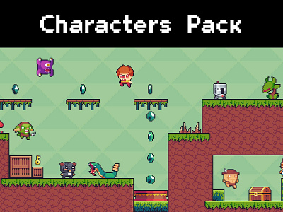 The Pack of Tiny Pixel Characters for Platformers 2d art asset assets character characters game game assets gamedev heroes illustration indie indie game monster pixel pixelart pixelated platformer set tiny