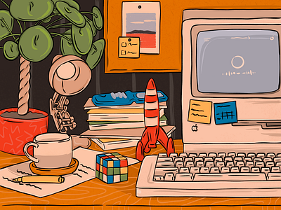 90's workspace 90s computer desk illustration vintage workspace