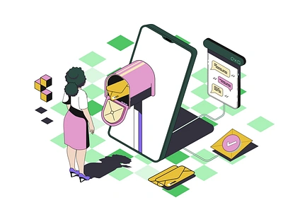 Messaging Service Isometric 2D Animation 2d animation chat application communication customer support email email app flat illustration interaction letters mail mailbox marketing messaging service mobile app motion online post office woman