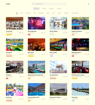 Wanda - Explore Nigeria app dashboard explore fun hackathon profile tour travel trip ui web web app website