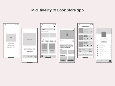 Mid-Fidelity of a Book store App app app screen book store app figma mid fidelity wireframe mobile app ui design ui ux user interface user research visual design