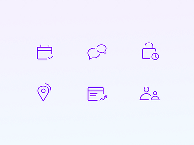 Icons calendar chat graphic design grow icons iconsset landingpage location purple simple team