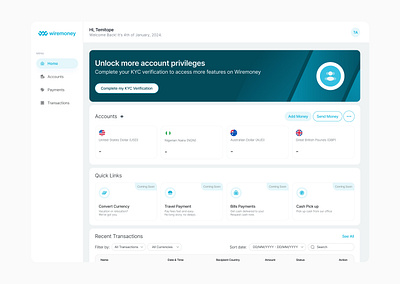 Finance Dashboard - Wiremoney dashboard design finance fintech ui ui design ux ux design