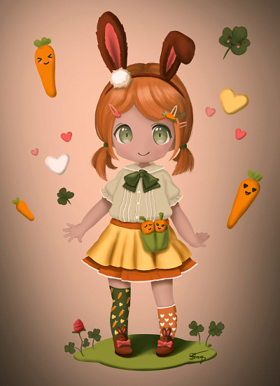 Character - Bunny lover anime bunny bunny girl bunny lover character design cute cute girl digital drawing digital illustration digital painting game design illustration kawaii little girl