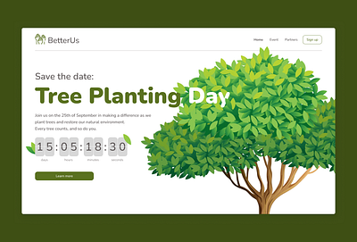 Daily UI Challenge #014 app branding countdown countdowntimer dailyui dailyui014 day14 design herosection illustration logo plantingtrees ui uiux ux volunteer volunteerevent webdesign