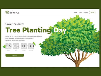 Daily UI Challenge #014 app branding countdown countdowntimer dailyui dailyui014 day14 design herosection illustration logo plantingtrees ui uiux ux volunteer volunteerevent webdesign