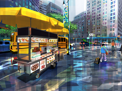 After the Rain cars city colourful graphic design illustration lights new york nyc people print street vector