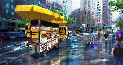 After the Rain cars city colourful graphic design illustration lights new york nyc people print street vector