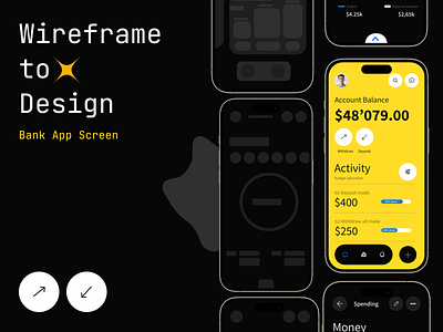 Bank App Screen -Wireframe to Design 3d animation branding graphic design logo motion graphics typography ui ux uxdesign