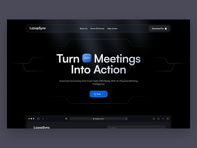 AI-Powered Meeting Management - SAAS UI blue dark glow hero section icon design landing page modern product saas ui ux web design website