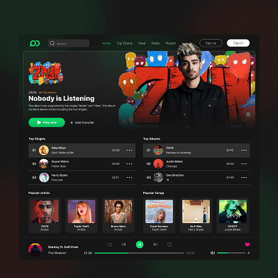 Query Music - A Music Streaming Website apps artist black branding design green grid minimalism music page song streaming ui ux website