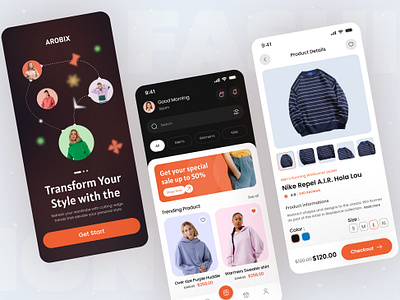 E-commerce Fashion App UI app design clean design dark mode ui e commerce fashion app fashion ui hellosiyam interactive design minimal design mobile app modern design product showcase responsive design siyam ui design user interface uxui