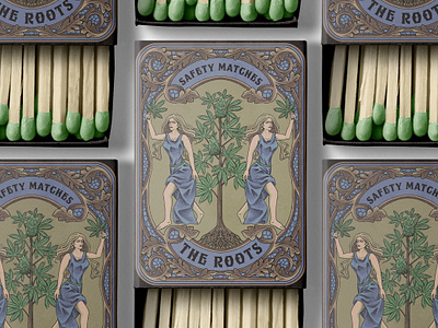 The Roots Safety Matches badge handdrawn illustration packaging safetymatches vintage