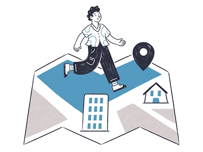 Geolocation cartoon character city design flat geolocation gps illustration location map minimal simple travel ui vector walking