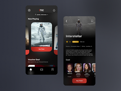 Cinema Booking App aesthetic app booking branding cinema clean dark elegant film landing page light logo mobile movie red simple ticket uiux ux