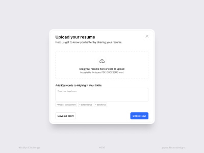 Upload resume | Daily Ui Challenge 006 daillyuichallenge design figma job popup pratikbarotdesigns product design resume ui upload upload resume ux web app