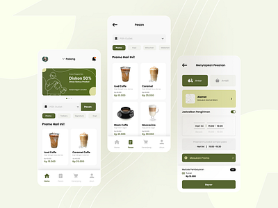 Coffee Ordering App app bean branding checkout coffee ecommerce elegant graphic design green logo order promo shop store transacation ui uiux ux