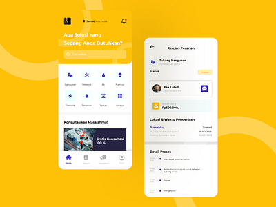 Home Service App UI Design app chat checkout design ecommerce elegant icon illustration landing mobile notification number promo service ui ux yellow